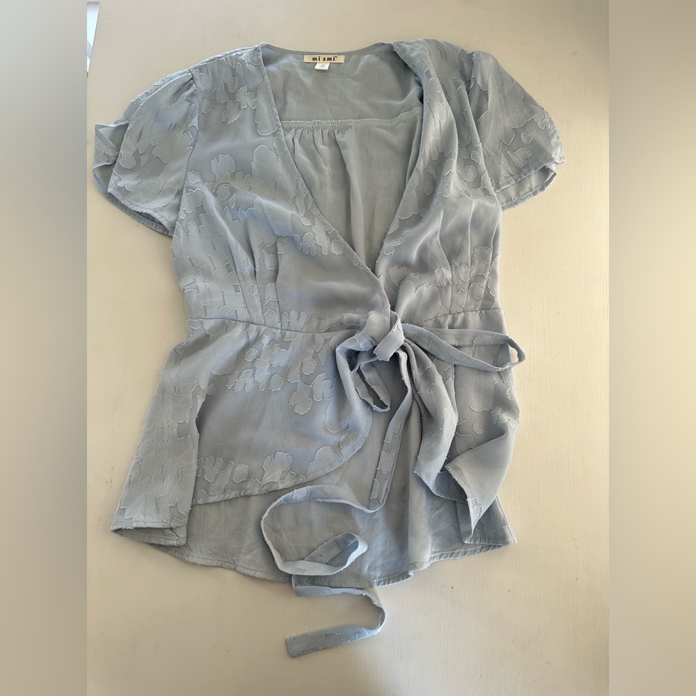 Light blue blouse with tie